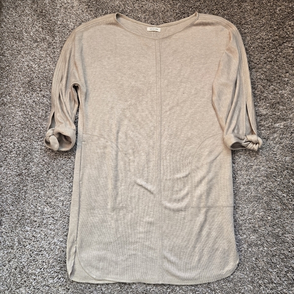 Max Studio Light Tan Knee Length Casual Dress With Pockets And Tie Sleeves XL - Picture 1 of 6